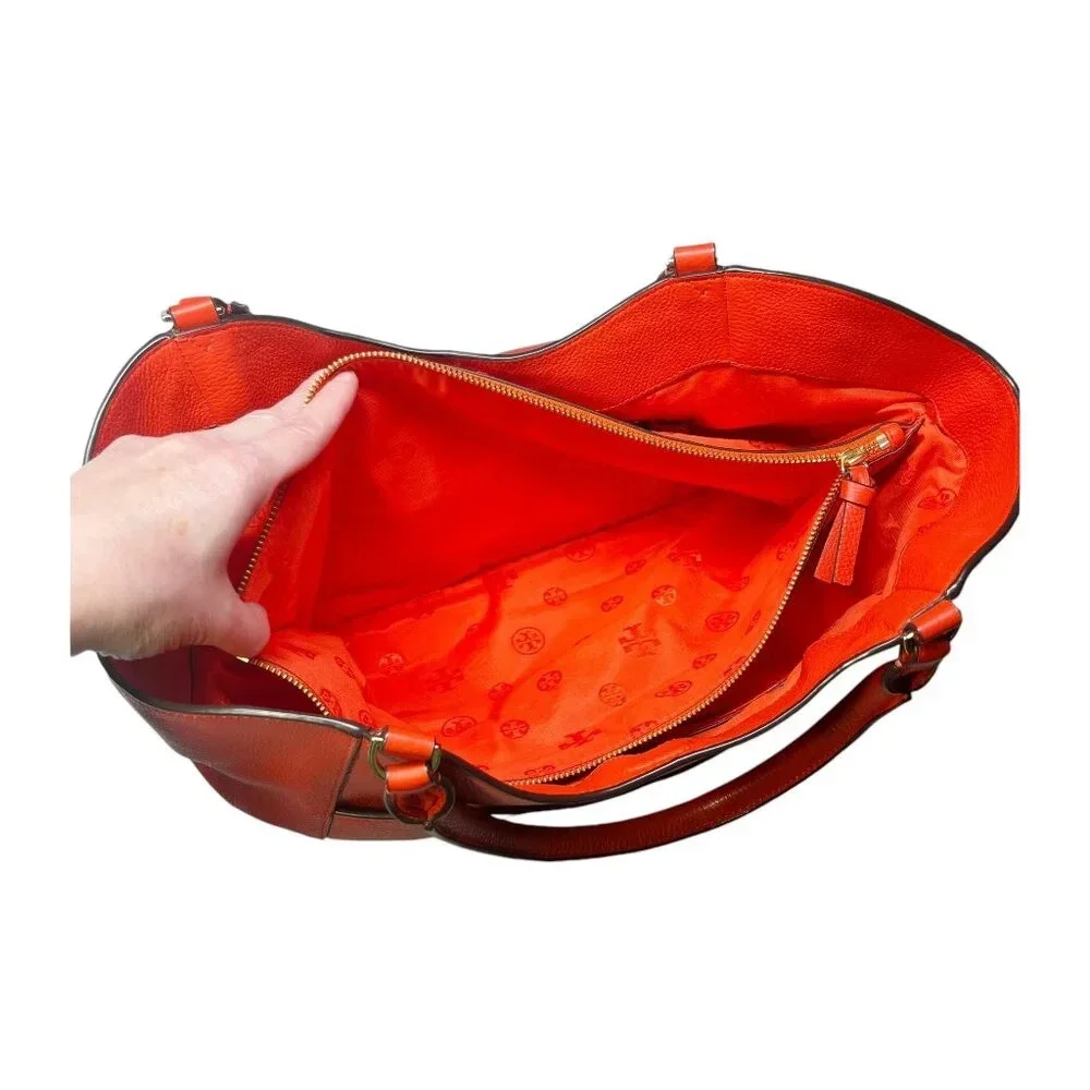 Tory Burch Red Pebble Leather Large Duel Handle Tote Bag